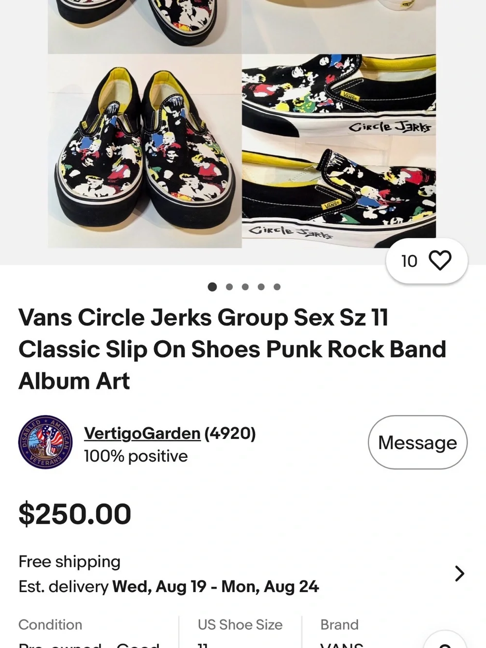 Rare Vans Circle Jerks Black Pop-Art Slip-On Sneakers with Yellow Lining